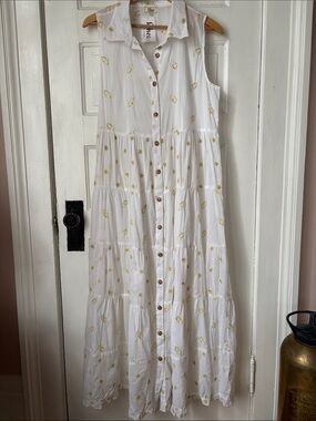 RHEA TIERED MAXI SHIRT DRESS WITH EMBROIDERED FLORALS